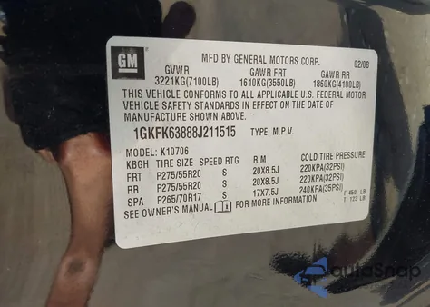 2008 GMC Yukon Denali z USA, uszkodzony, nr VIN 1GKFK63888J211515